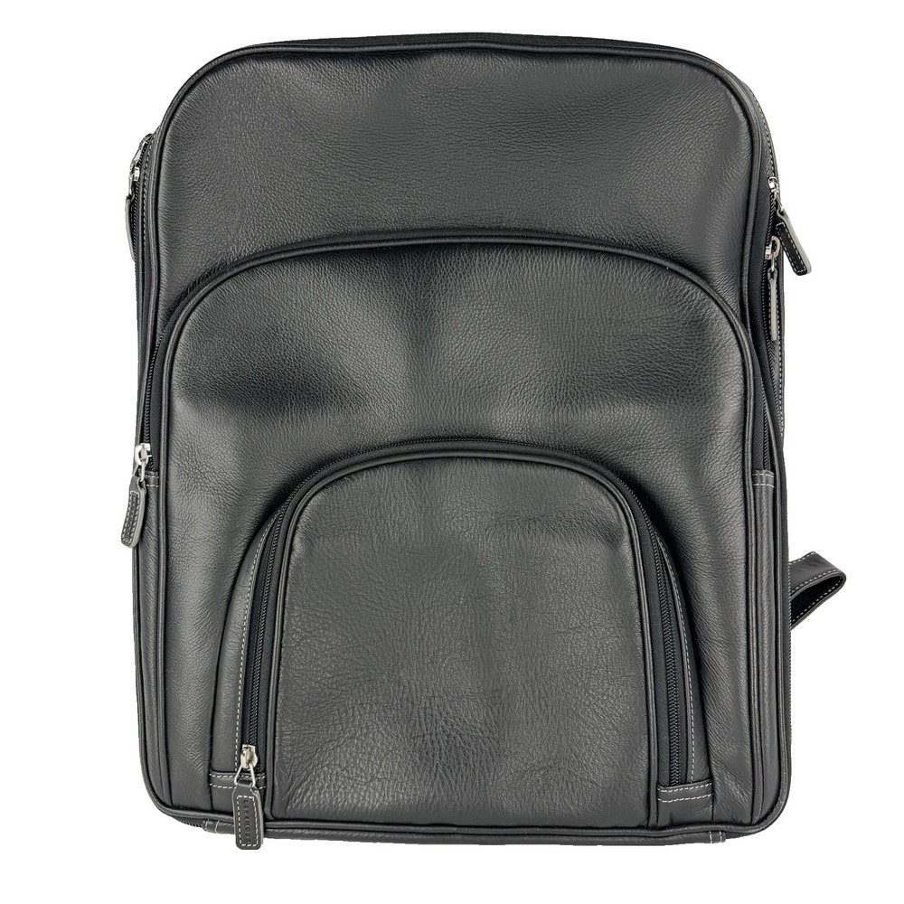 NWOT RARE Levenger Leather Laptop Bag Backpack Black 16x14 Zipper Straps